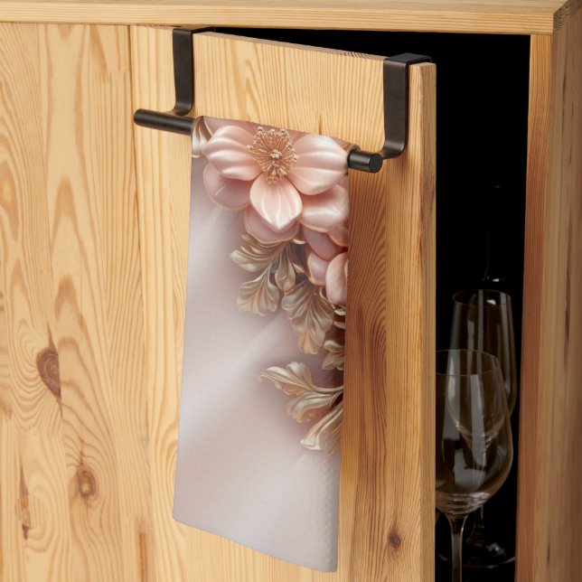 Elegant Orange Peach Floral Kitchen Towel (Thirds Fold)