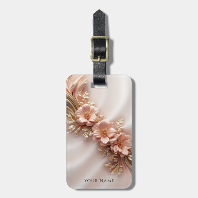 Elegant Orange Peach Floral Luggage Tag (Front Vertical)