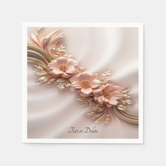 Elegant Orange Peach Floral Napkins (Front)
