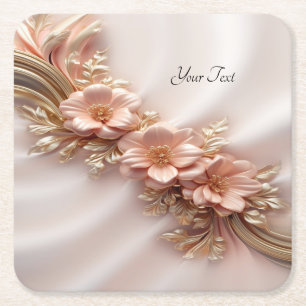 Elegant Orange Peach Floral Paper Coaster