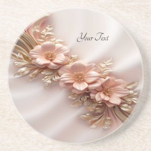 Elegant Orange Peach Floral Sandstone Coaster