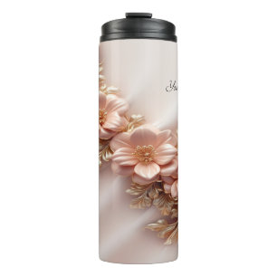 Elegant Orange Peach Floral Thermal Tumbler