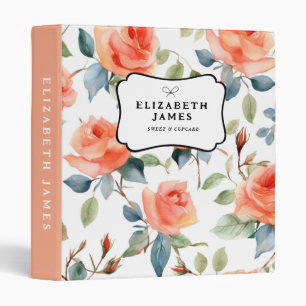 Elegant Orange Peonies Floral Pattern Personalized Binder
