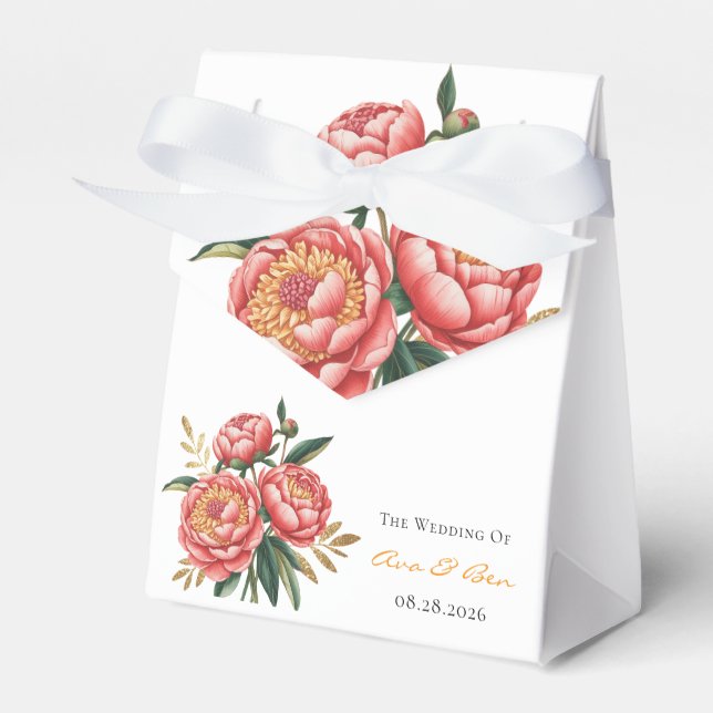 Elegant Orange Peony Bouquet Wedding Favor Box (Front Side)