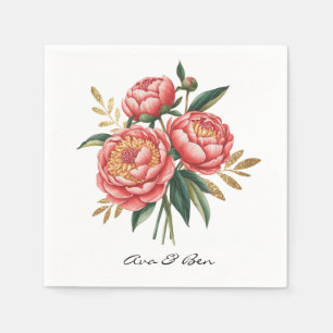 Elegant Orange Peony Bouquet Wedding Napkin