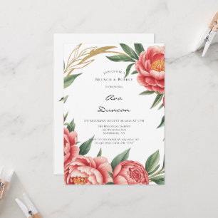 Elegant Orange Peony Painted Bridal Shower Invitation