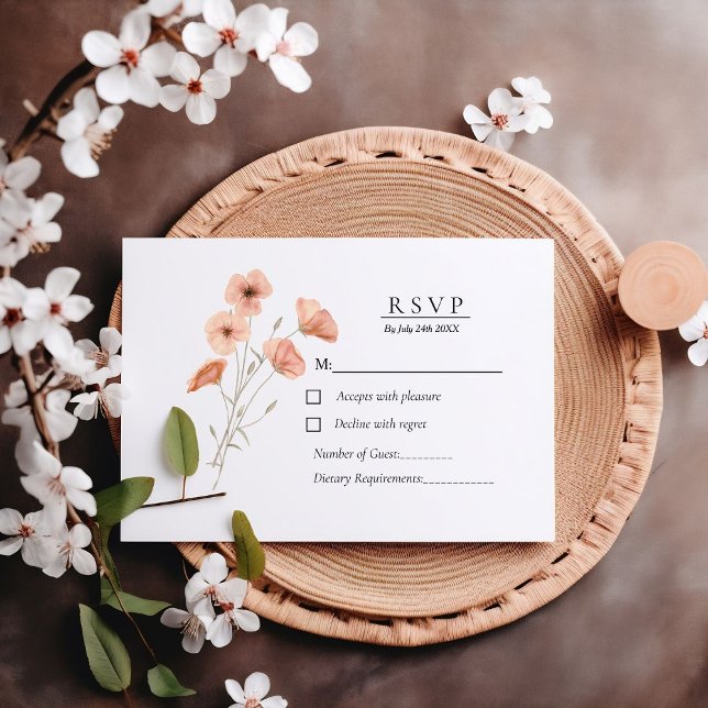 Elegant Orange Poppy Flower Botanical wedding RSVP Card (Creator Uploaded)