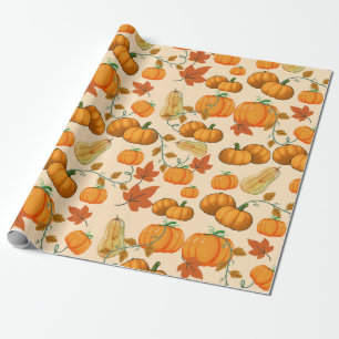 Elegant Orange Pumpkin & Green Vines Wrapping Paper