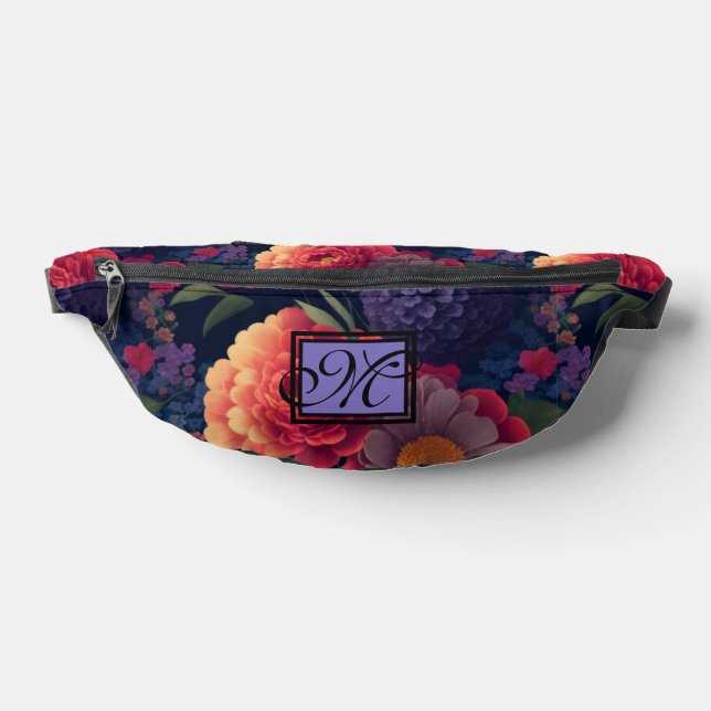 Elegant orange red floral romantic monogram  fanny pack (Lay Down)