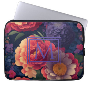 Elegant orange red floral romantic monogram  laptop sleeve