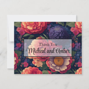 Elegant orange red purple floral elegant script thank you card