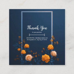Elegant Orange Rose Floral Blue Frame Square Business Card