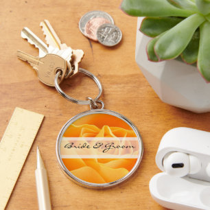 Elegant Orange Rose Wedding Keychain