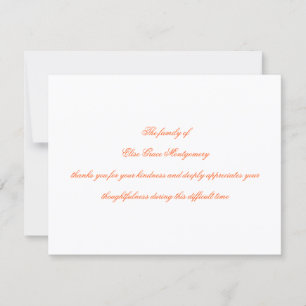 Elegant Orange Script Funeral Acknowledgement Thank You Card