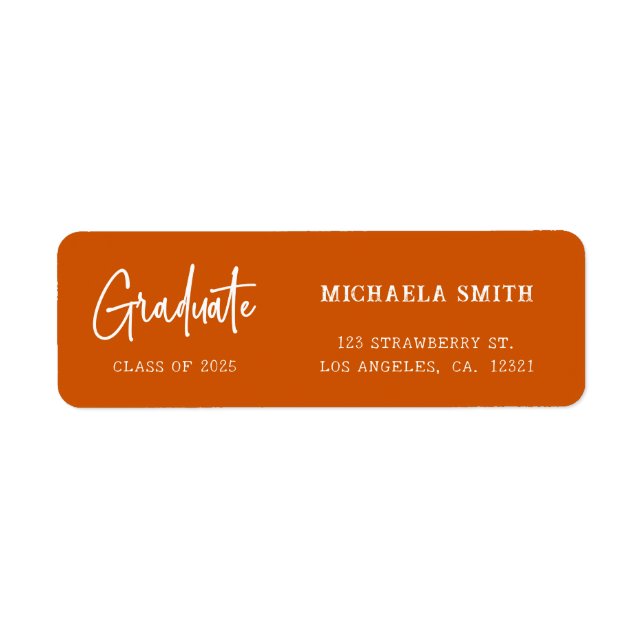 Elegant Orange Script Graduation Return Address (Devant)