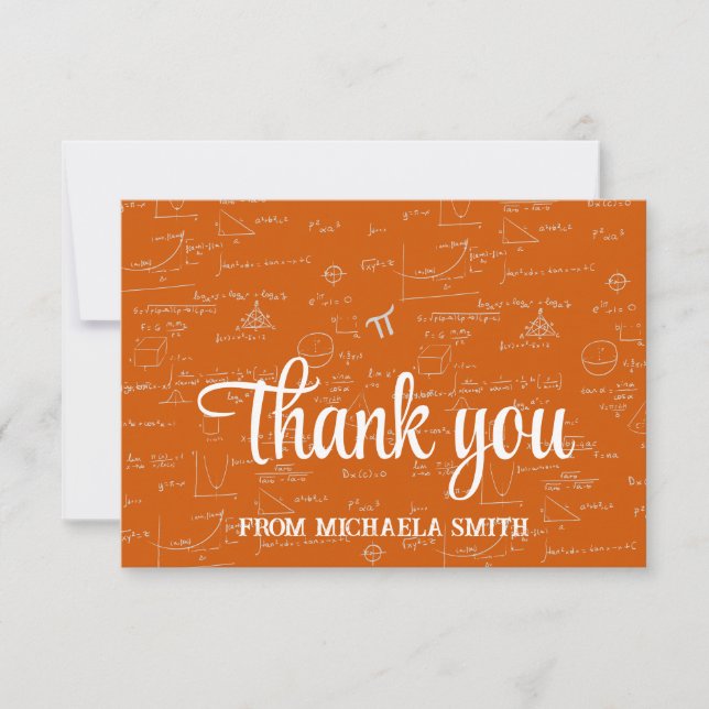 Elegant Orange Script Mathematics Graduation Thank Thank You Card (Front)