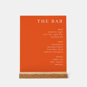 Elegant Orange Serif Bar Menu Acrylic Sign