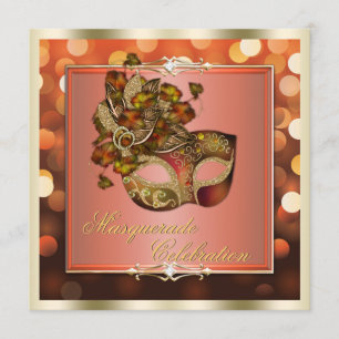 Elegant Orange Shimmering Lights Bokeh Masquerade Invitation