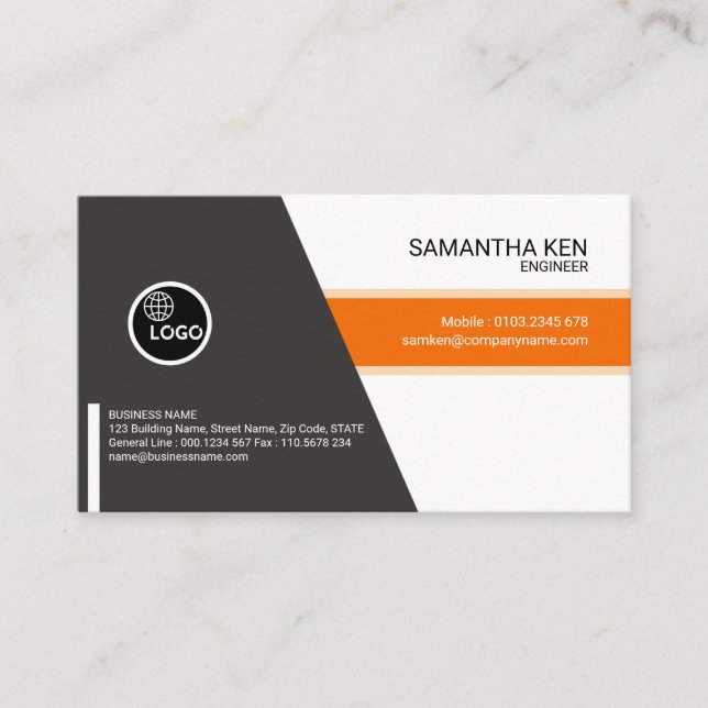 Elegant Orange Striped Engineer Business Card (Front)