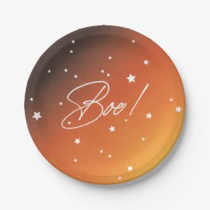 Elegant Orange Sunset Boo! Halloween Party Paper Plate