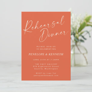 Elegant Orange Sunset Script Rehearsal Dinner Invitation