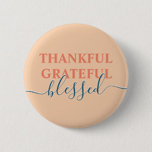 Elegant orange thankful grateful blessed 2 inch round button