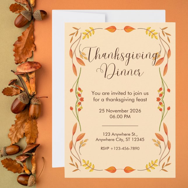 Elegant Orange Thanksgiving Dinner Invitation (Creator Uploaded)