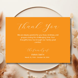 Elegant Orange Traditional Funeral Sympathy Thank You Card