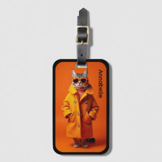 Elegant Orange Travel Cat  Luggage Tag