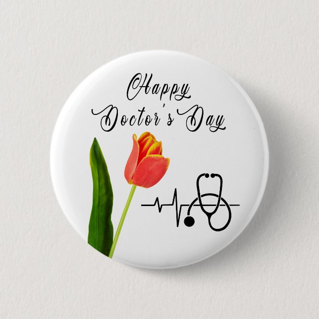 Elegant Orange Tulip And Stethoscope Doctors Day  2 Inch Round Button (Front)