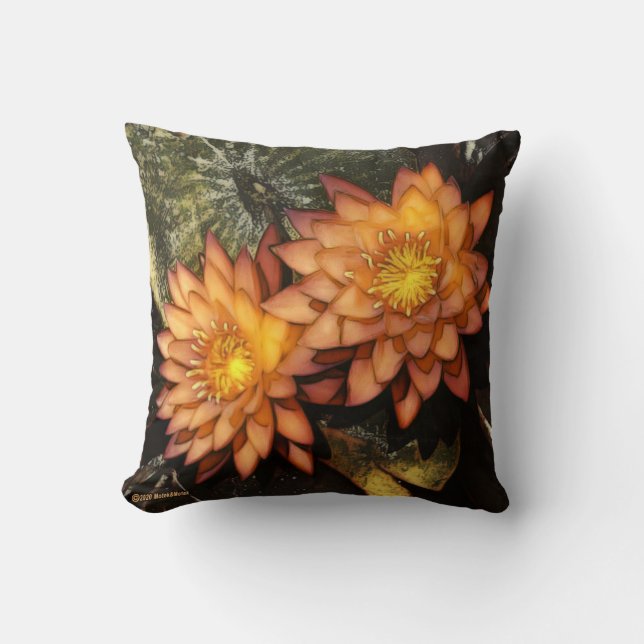 Elegant Orange Water Lilies Throw Pillow (Front)