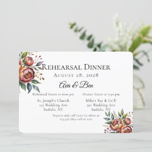 Elegant Orange Watercolor Peony Rehearsal Dinner Invitation