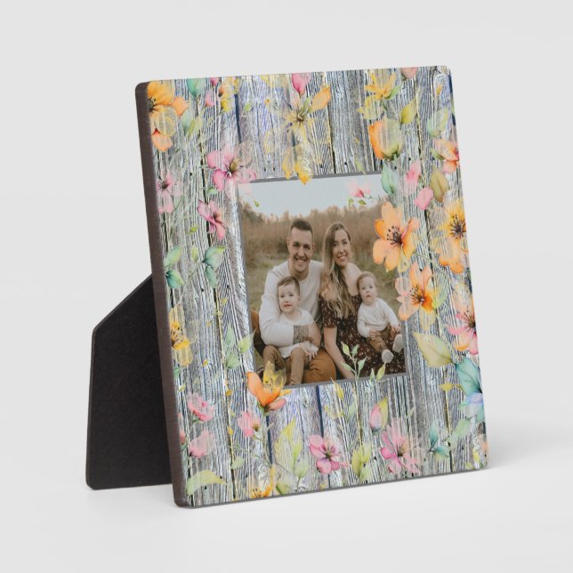 Elegant orange watercolor wildflowers barnwood  plaque (Front)