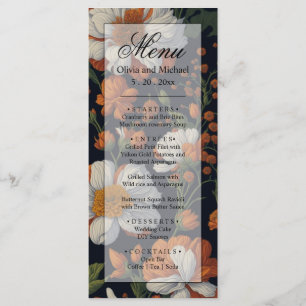 Elegant orange white black vintage floral menu