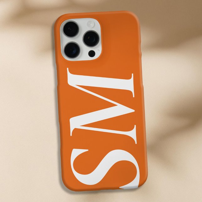 Elegant Orange White Bold Initial Monogram Case-Mate iPhone Case (Creator Uploaded)
