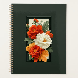 Elegant Orange & White Floral Art Acrylic Art Planner