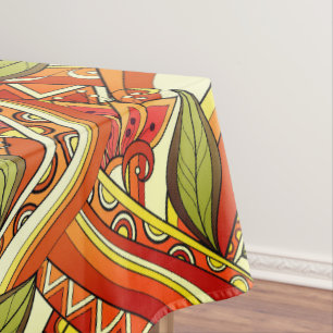 Elegant Orange White Flowers And Swirl Tablecloth
