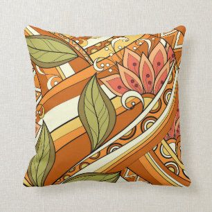 Elegant Orange White Flowers And Swirl Throw Pillow