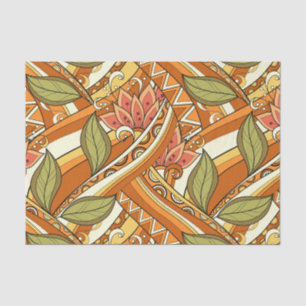Elegant Orange White Flowers And Swirl Tissue Paper