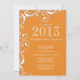 Elegant Orange White Graduation Party Invitation