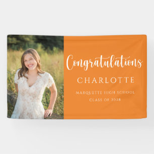 Elegant Orange White Graduation Photo Banner