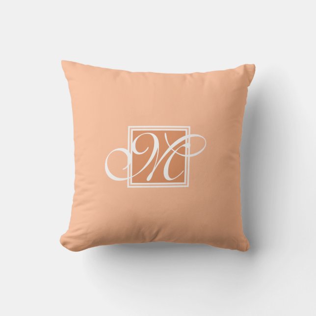 Elegant orange white monogram script topography  throw pillow (Front)