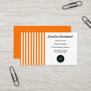 Elegant Orange & White Stripes with Logo Business Card