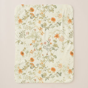 Elegant orange wildflowers watercolor sherpa blanket