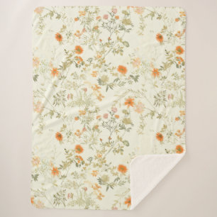 Elegant orange wildflowers watercolor sherpa blanket