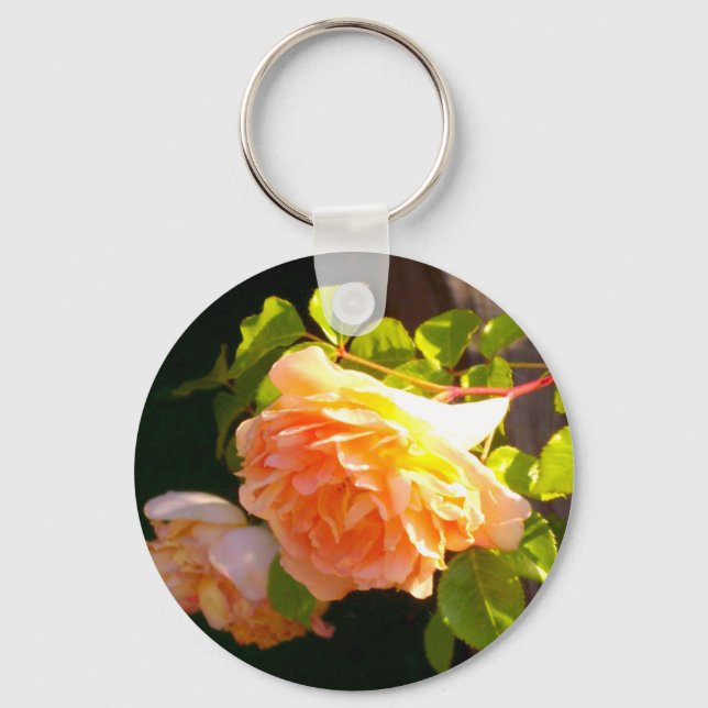 Elegant orange yellow peach florals roses keychain (Front)