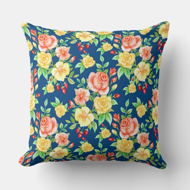 Elegant Orange Yellow Rose Floral Pattern Throw Pillow (Front)