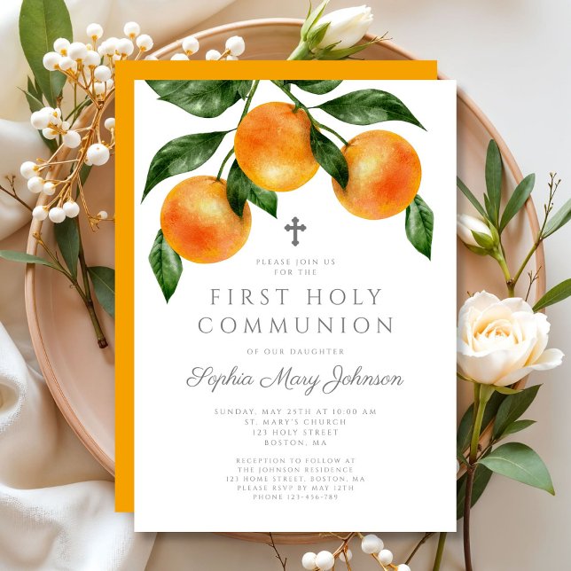 Elegant Oranges First Holy Communion Invitation (Elegant Oranges First Holy Communion Invitation)