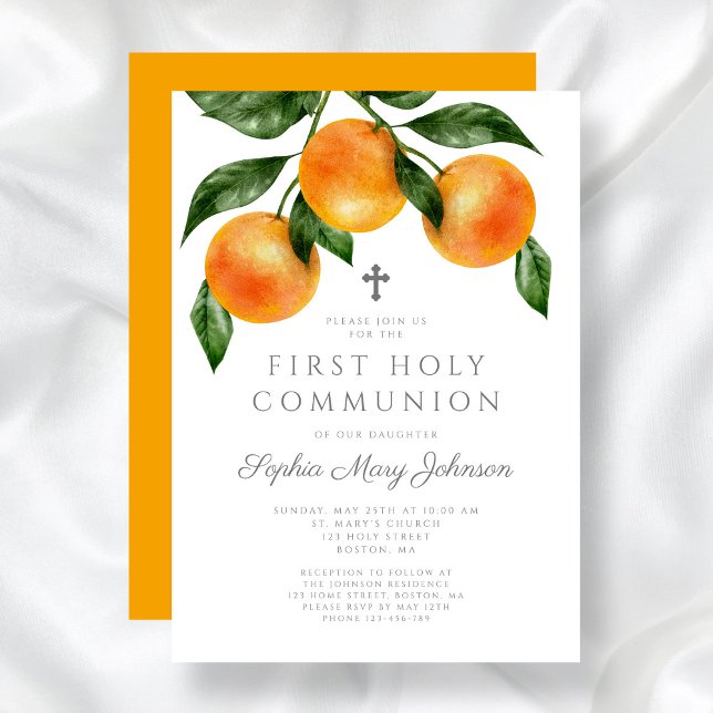 Elegant Oranges First Holy Communion Invitation (Elegant Oranges First Holy Communion Invitation)