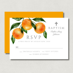 Elegant Oranges Girl Baptism RSVP Card